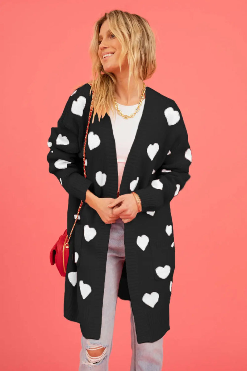 Heart Graphic Open Front Cardigan with Pockets - Body Central