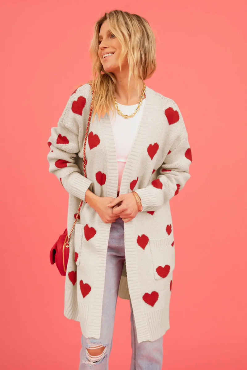 Heart Graphic Open Front Cardigan with Pockets - Body Central