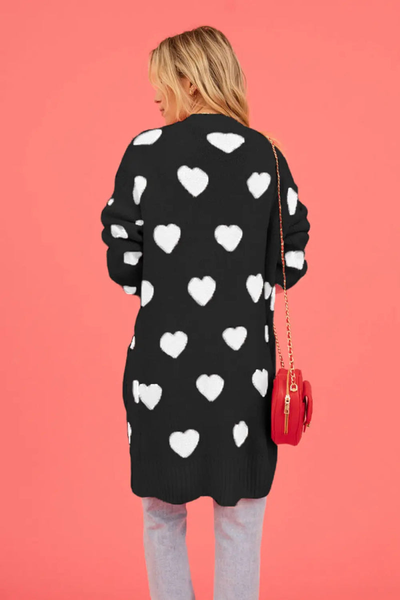 Heart Graphic Open Front Cardigan with Pockets - Body Central