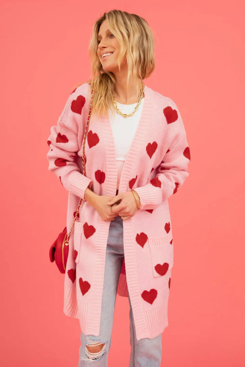 Heart Graphic Open Front Cardigan with Pockets - Body Central
