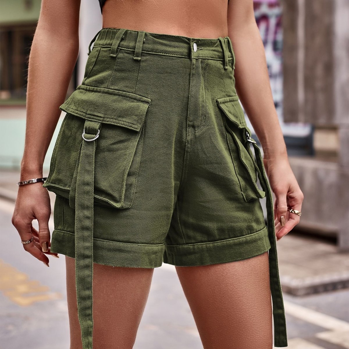 High Waist Denim Cargo Shorts - Body Central