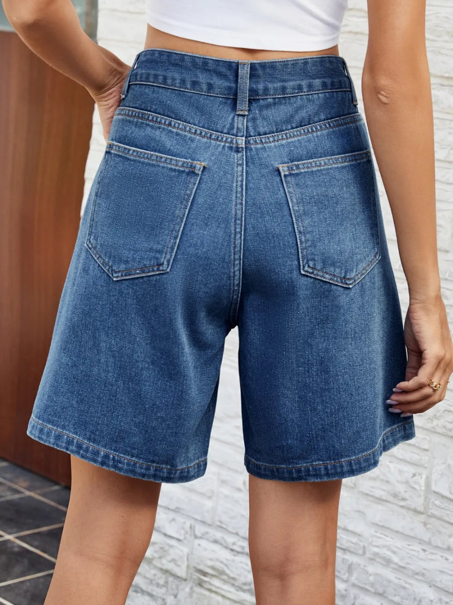 High Waist Denim Shorts with Pockets - Body Central