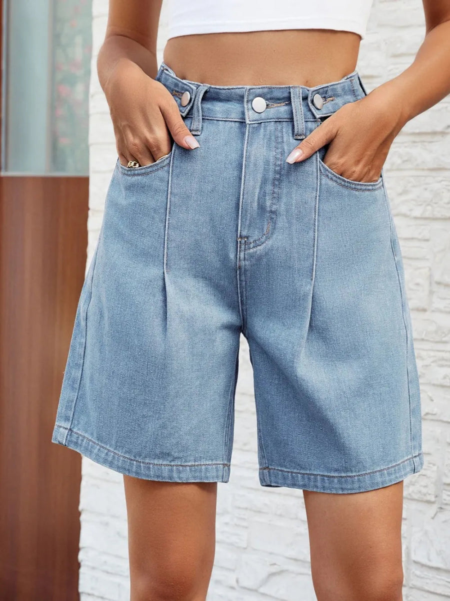 High Waist Denim Shorts with Pockets - Body Central