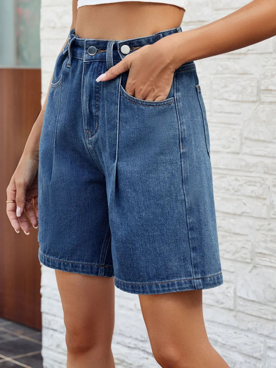 High Waist Denim Shorts with Pockets - Body Central