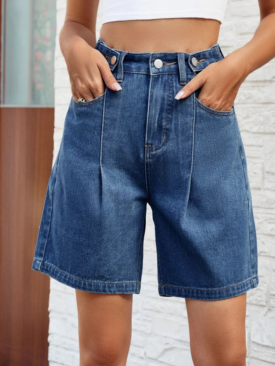 High Waist Denim Shorts with Pockets - Body Central
