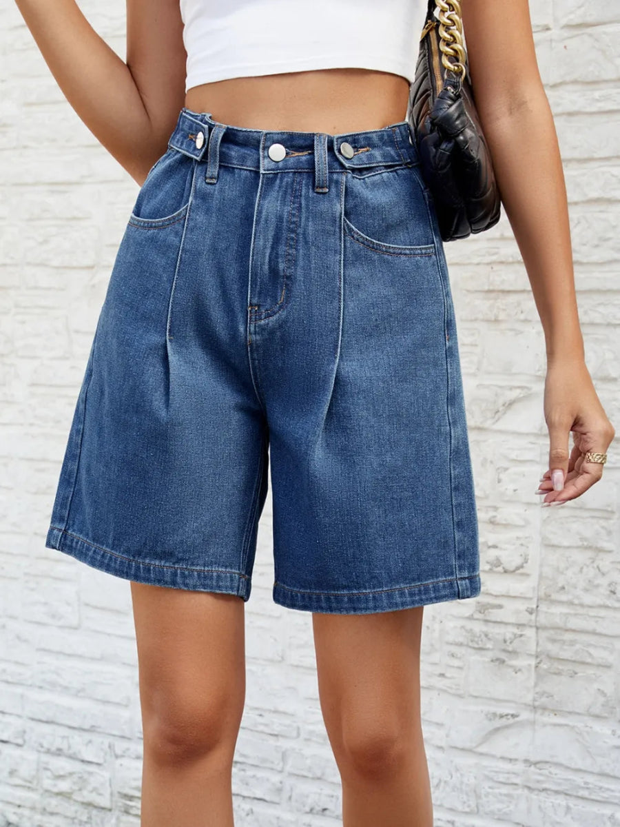 High Waist Denim Shorts with Pockets - Body Central