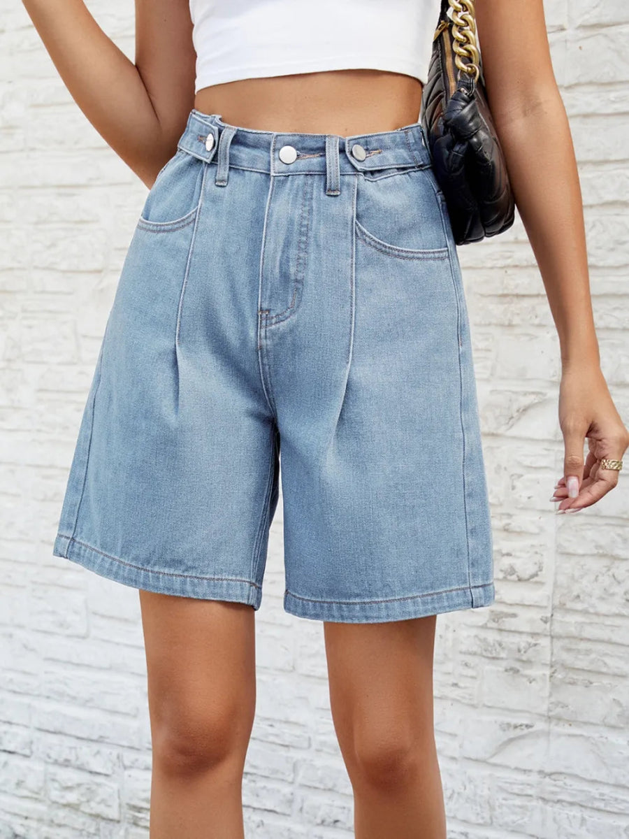 High Waist Denim Shorts with Pockets - Body Central