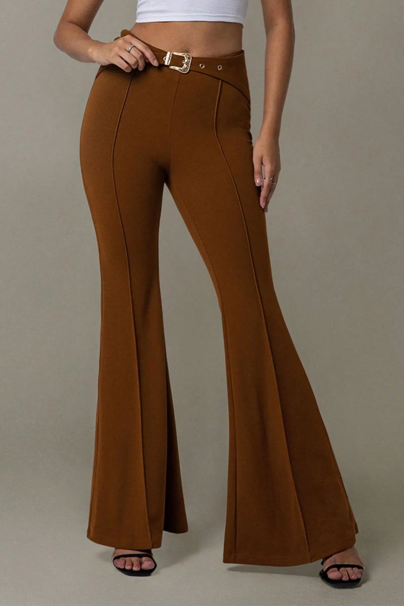 High Waist Flare Pants with Buckle Belt - Body Central