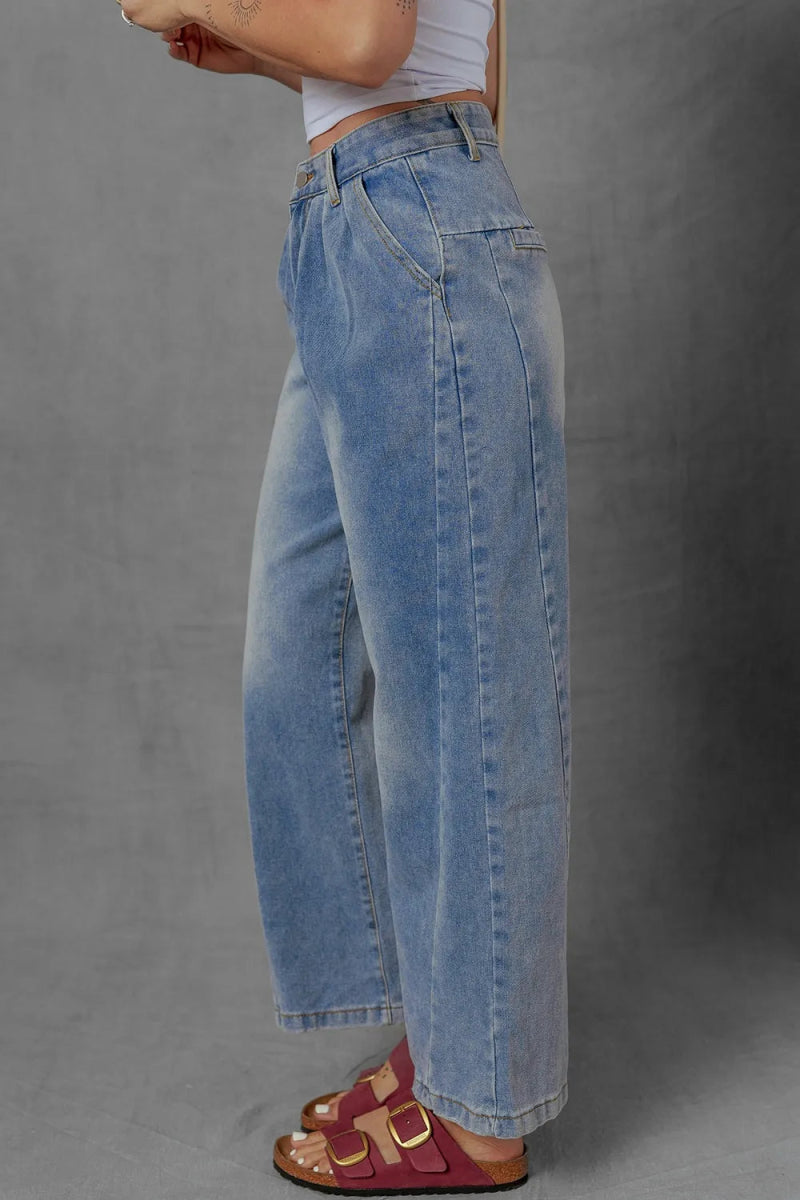 High - Waist Wide Leg Pleated Denim Jeans - Body Central