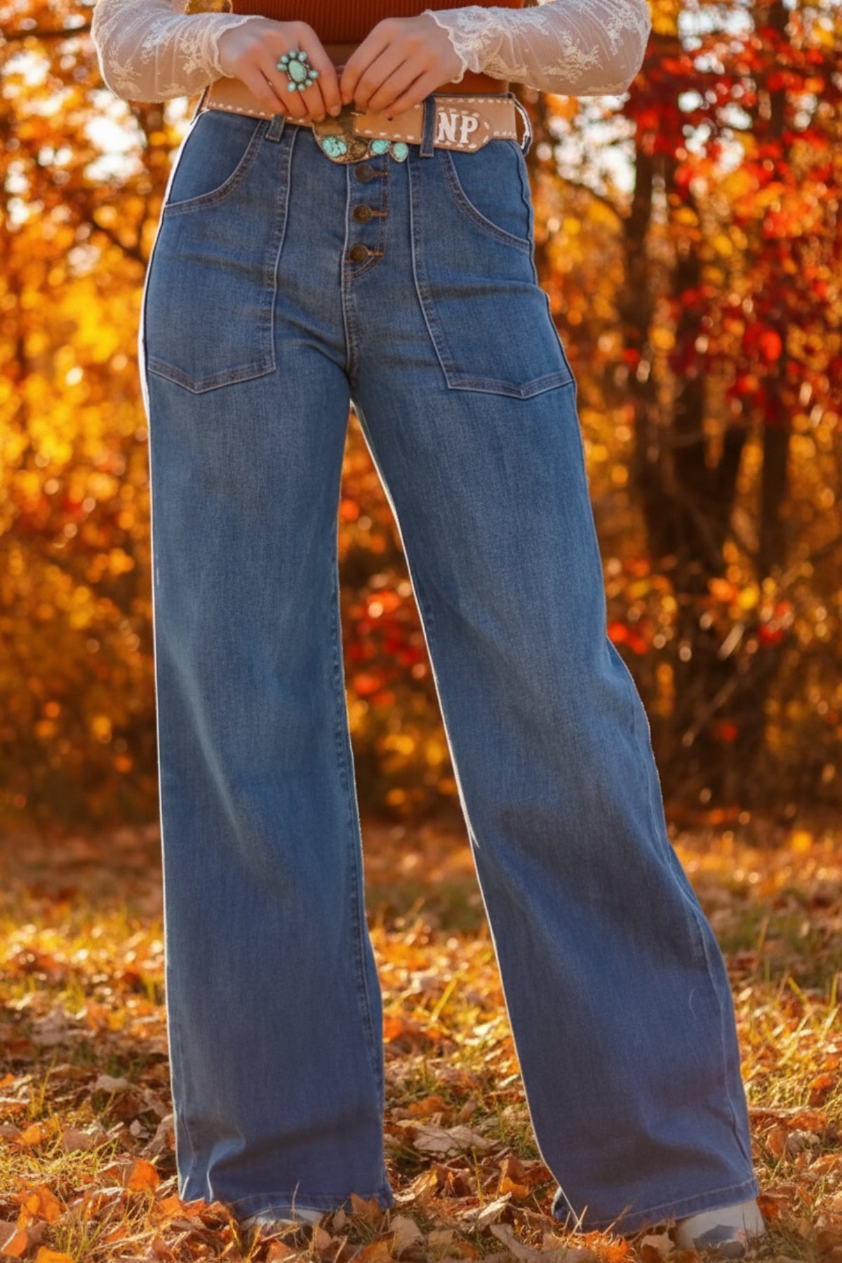 High - Waisted Wide - Leg Button - Front Jeans - Body Central