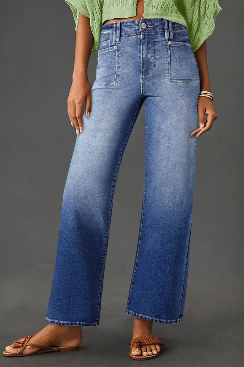 High - Waisted Wide - Leg Vintage Wash Jeans - Body Central