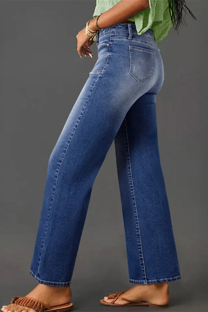 High - Waisted Wide - Leg Vintage Wash Jeans - Body Central