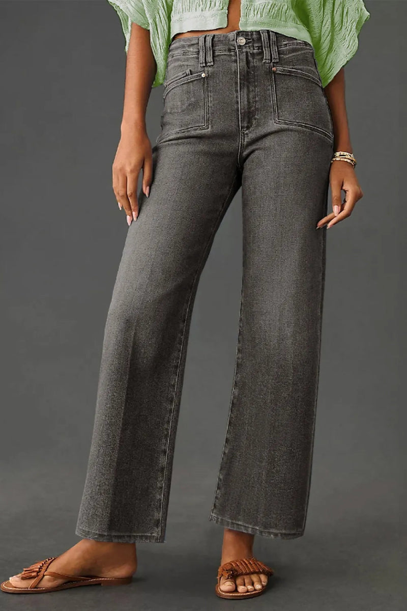 High - Waisted Wide - Leg Vintage Wash Jeans - Body Central