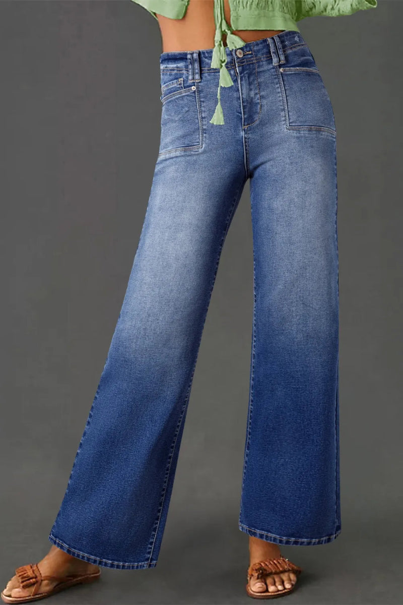 High - Waisted Wide - Leg Vintage Wash Jeans - Body Central