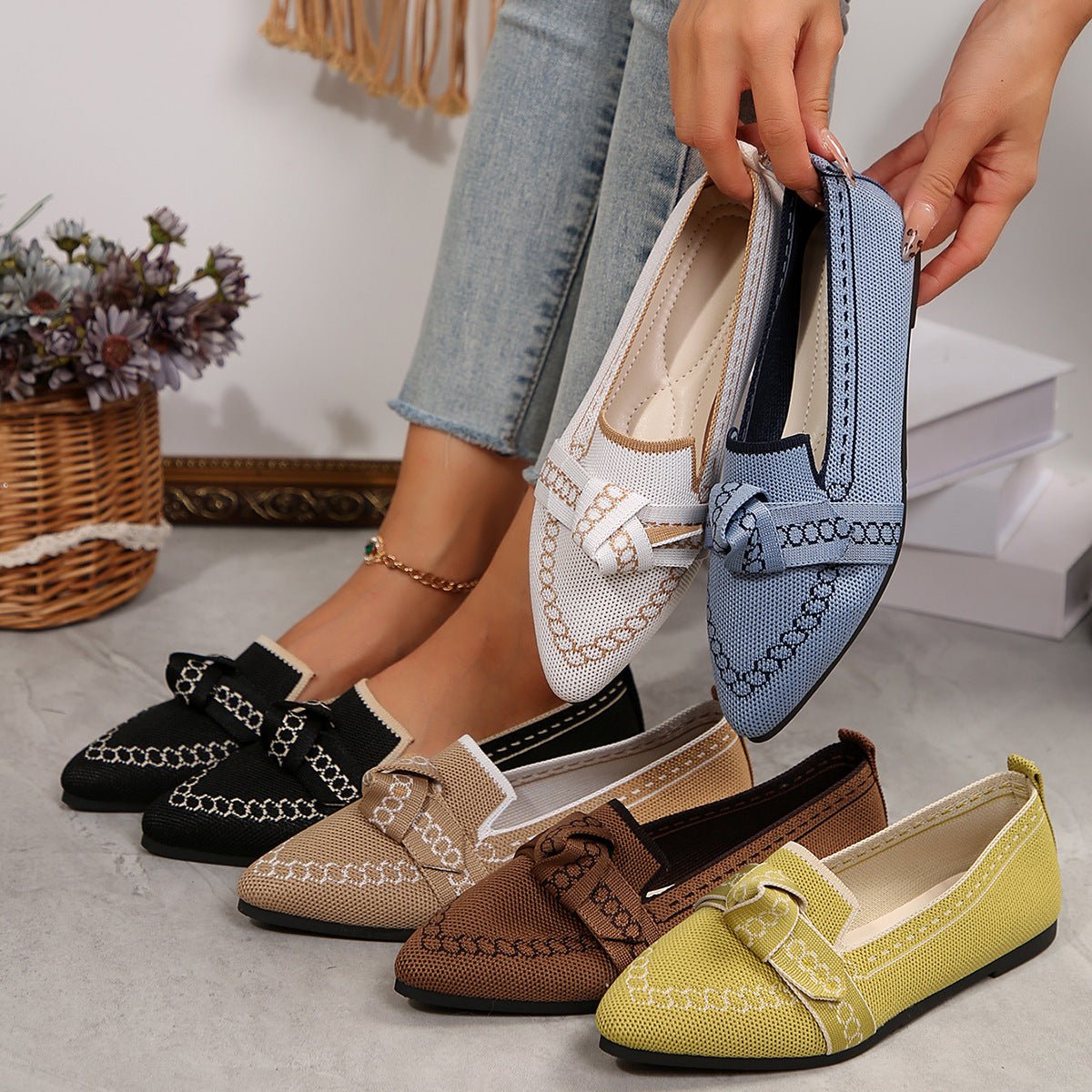 Knitted Slip - On Flats with Bow - Body Central