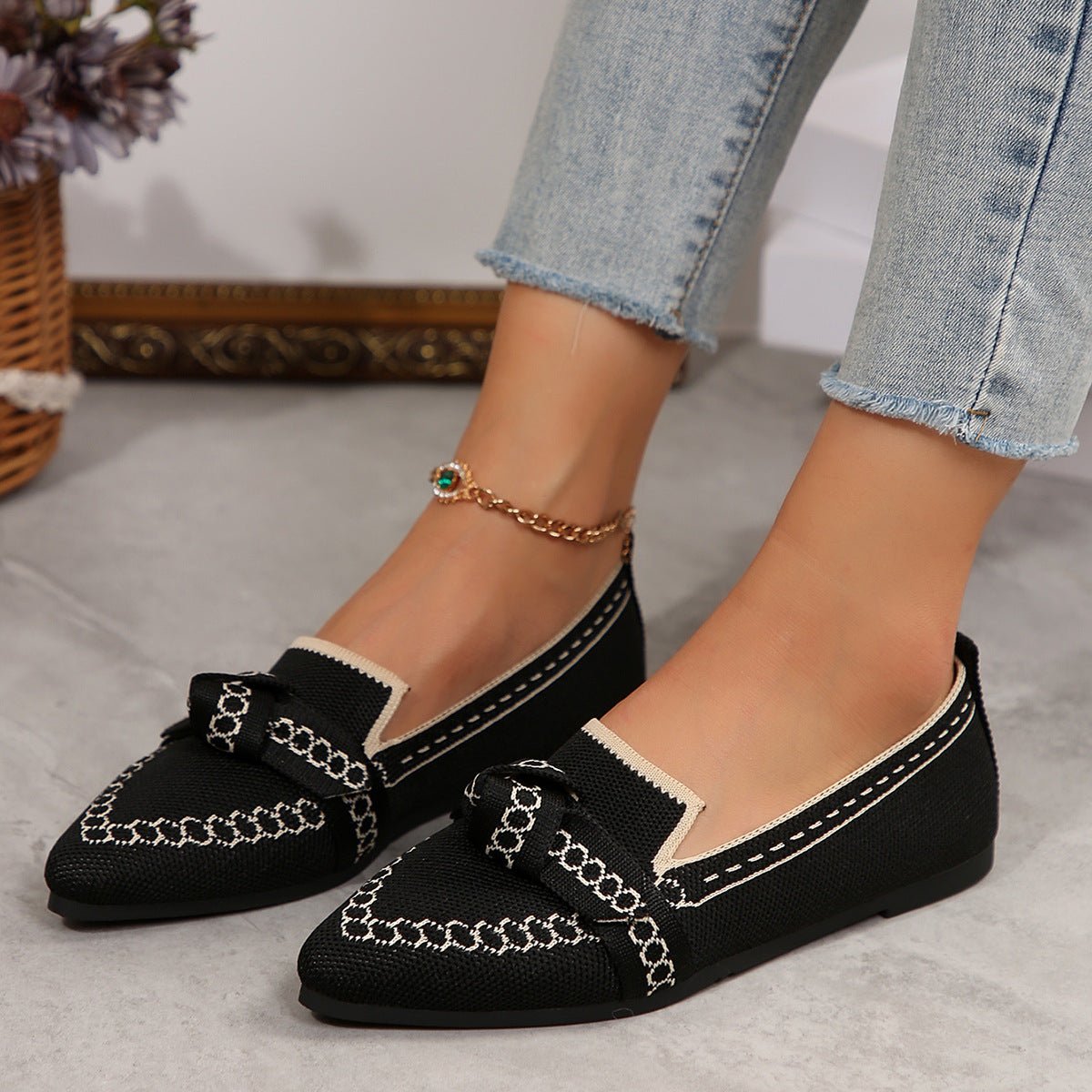 Knitted Slip - On Flats with Bow - Body Central
