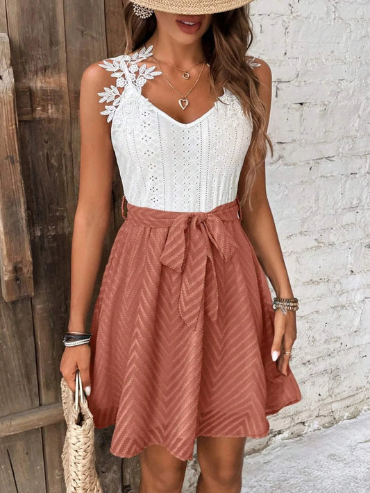 Lace Detail Tie Waist Mini Cami Dress - Body Central