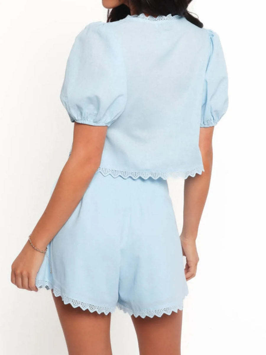 Lace Detail V - Neck Top and Shorts Set - Body Central