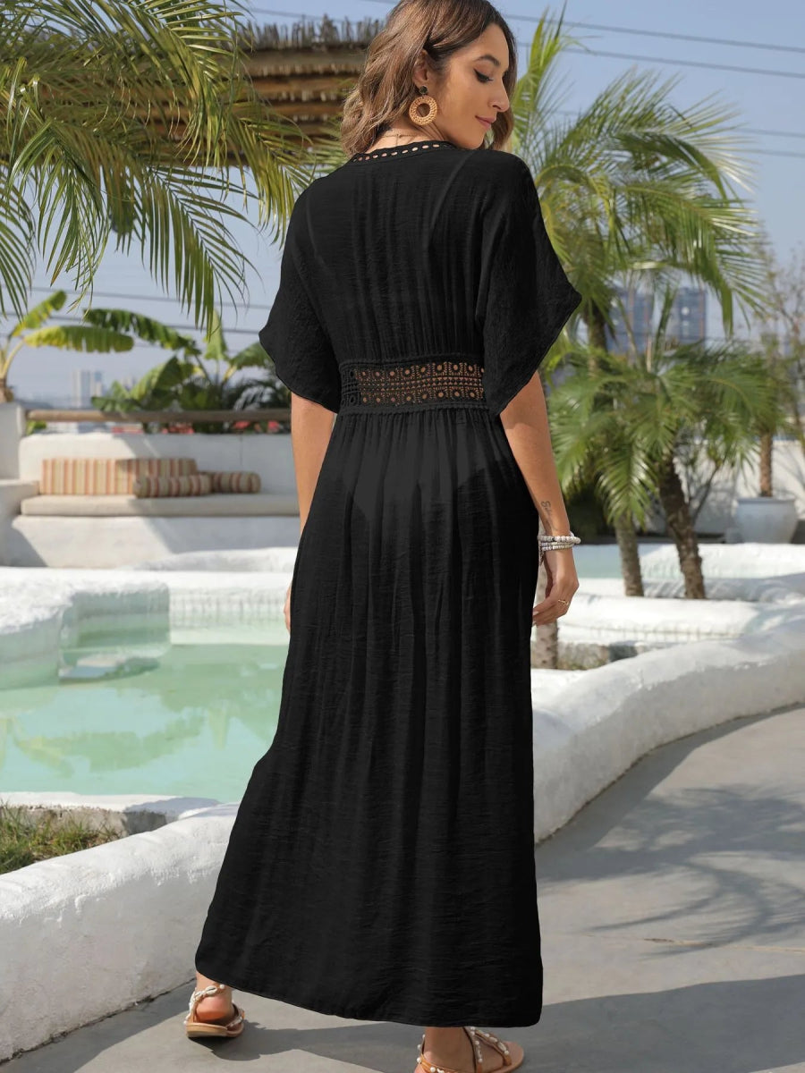 Lace Trim Plunging Beach Cover Up Maxi Dress - Body Central