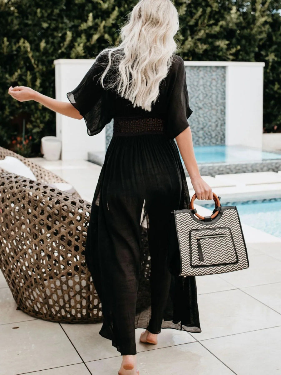 Lace Trim Plunging Beach Cover Up Maxi Dress - Body Central