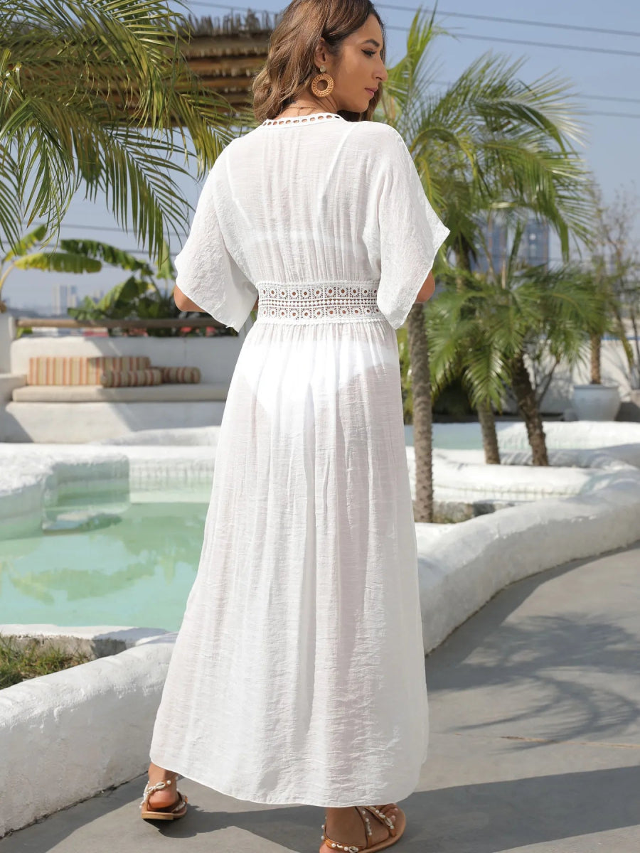 Lace Trim Plunging Beach Cover Up Maxi Dress - Body Central