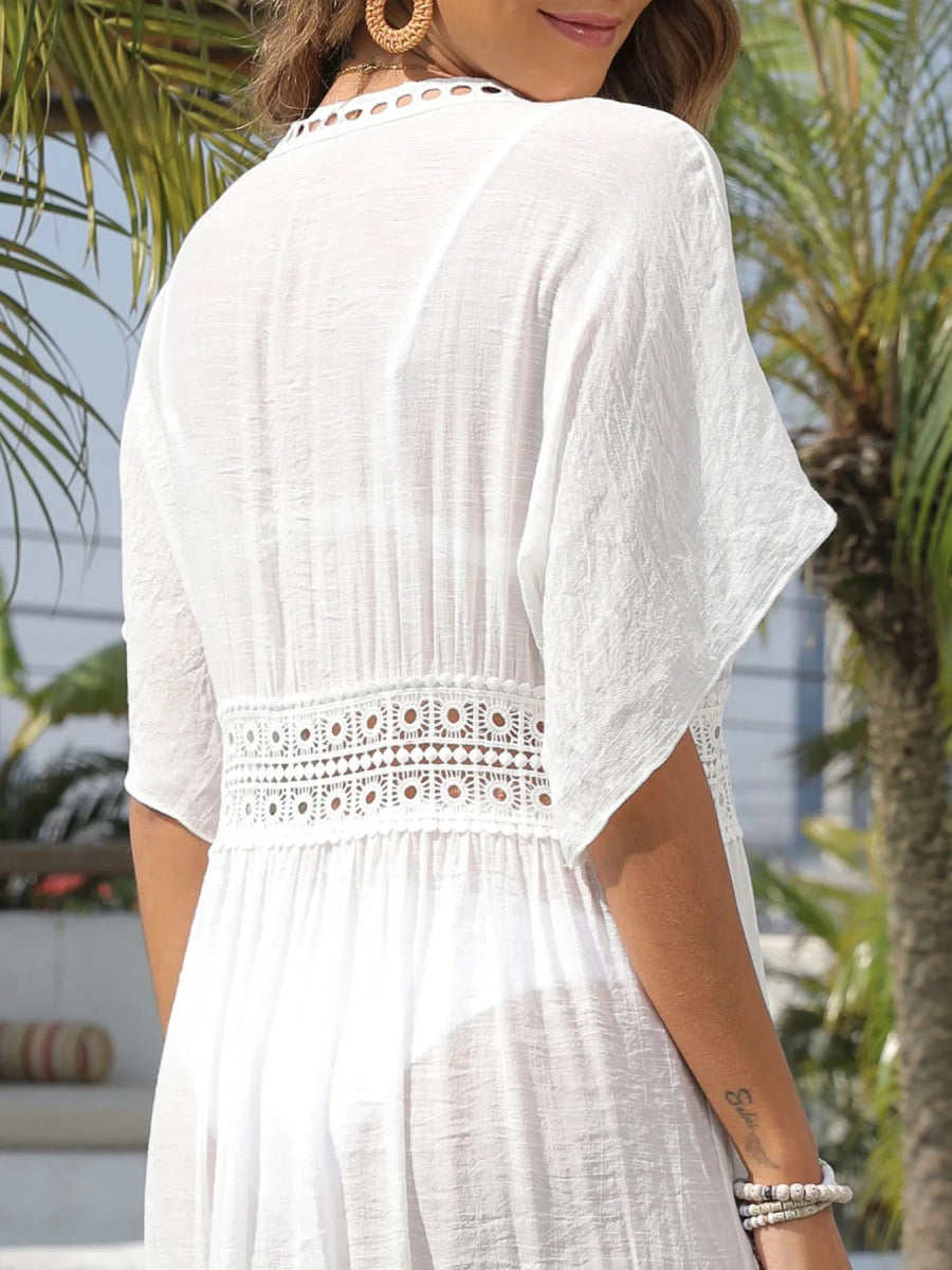 Lace Trim Plunging Beach Cover Up Maxi Dress - Body Central