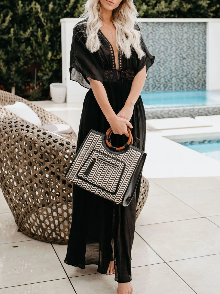 Lace Trim Plunging Beach Cover Up Maxi Dress - Body Central