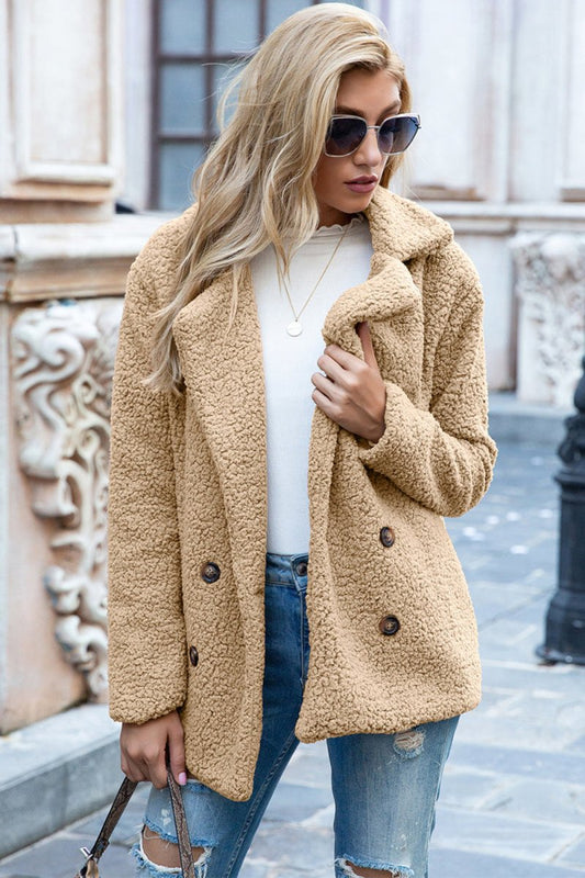 Lapel Collar Sherpa Coat - Body Central