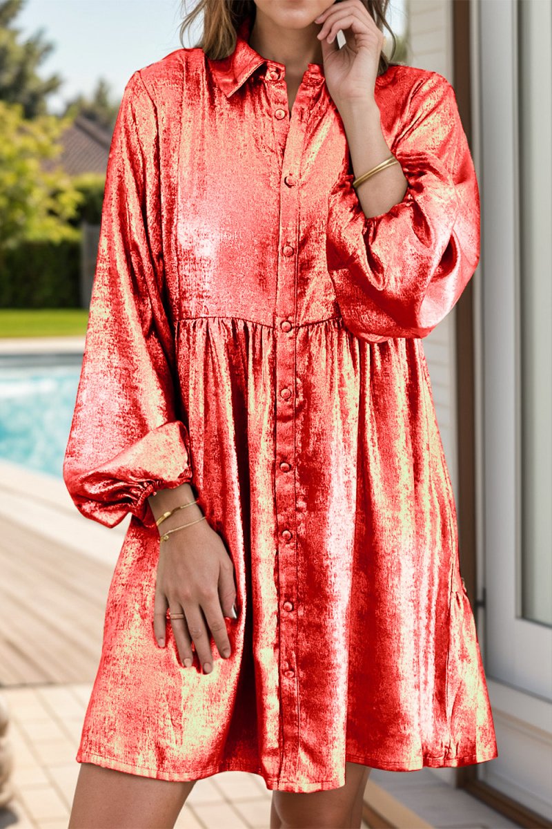 Metallic Sheen Long Sleeve Mini Dress - Body Central