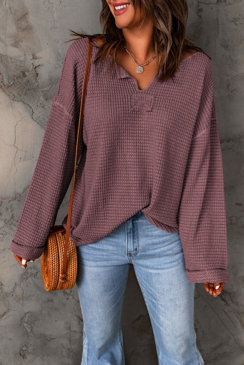 Notched Neck Drop Shoulder Blouse - Body Central