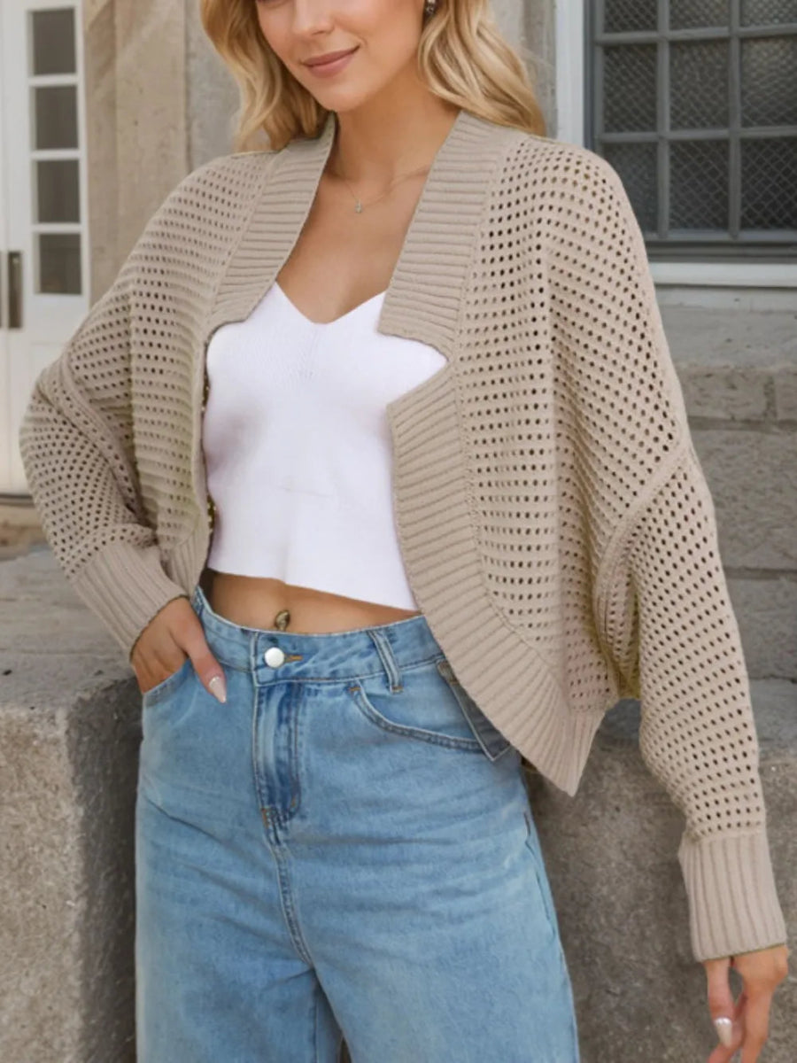 Openwork Open Front Long Sleeve Cardigan - Body Central