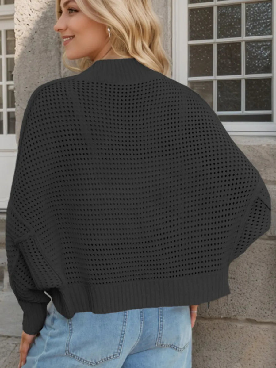 Openwork Open Front Long Sleeve Cardigan - Body Central