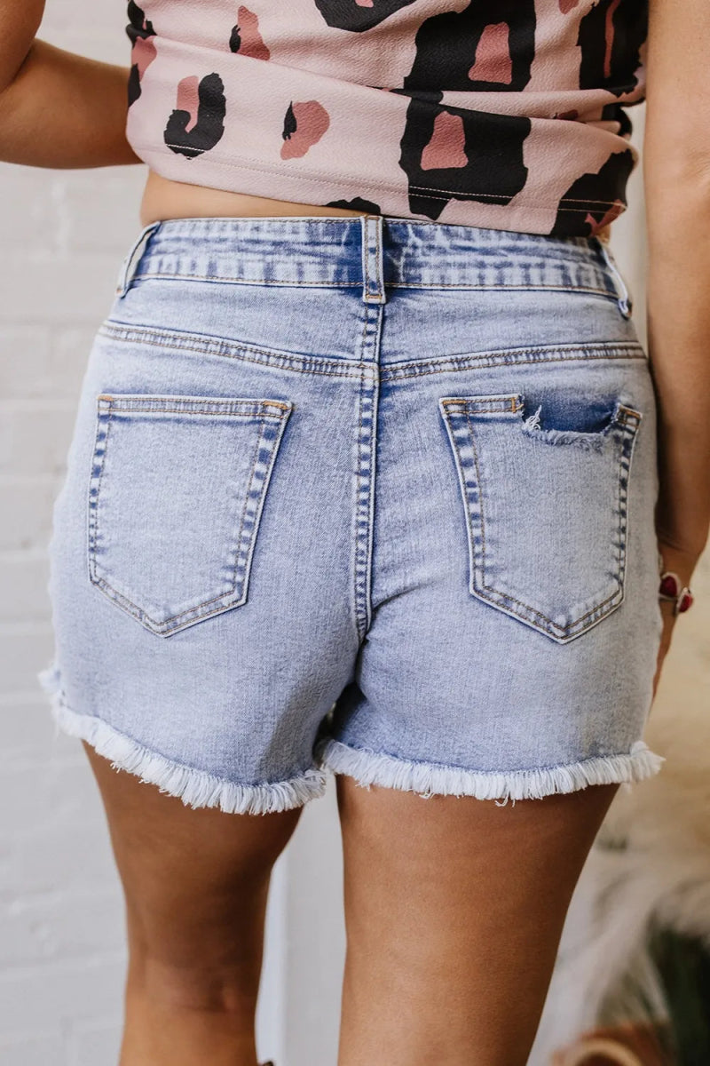 Pearl Studded Pockets Raw Hem Denim Shorts - Body Central
