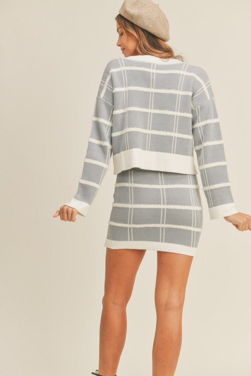 Plaid Button Down Sweater Cardigan and Mini Skirt Set - Body Central