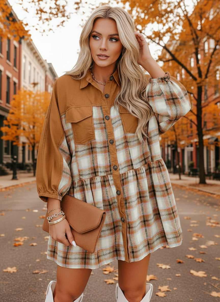 Plaid Button Front Mini Dress - Body Central