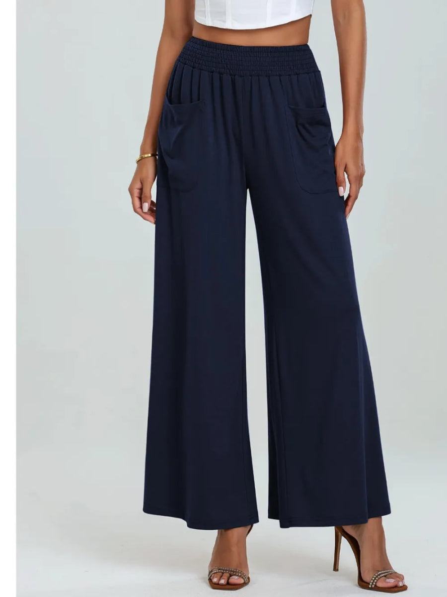 Pocketed Elastic Waist Wide Leg Pants - Body Central