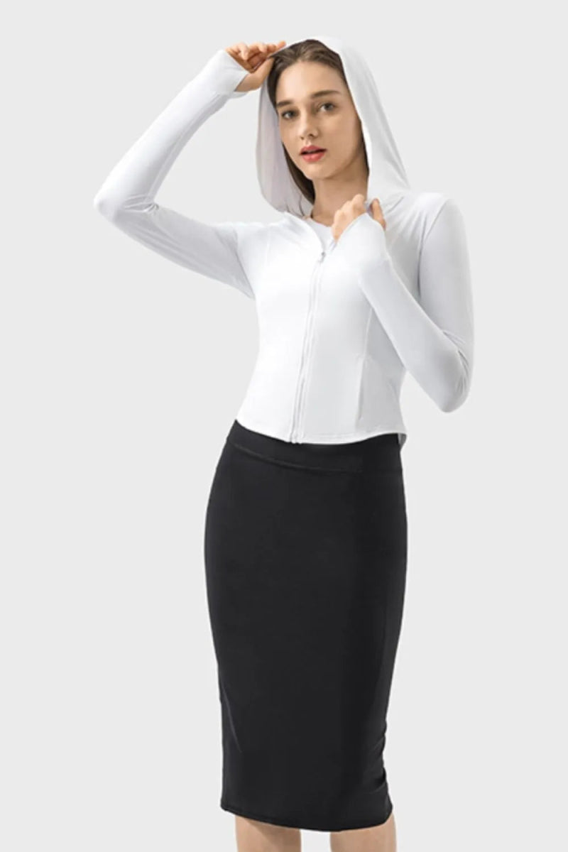 Pocketed Zip Up Hooded Long Sleeve Active Outerwear - Body Central