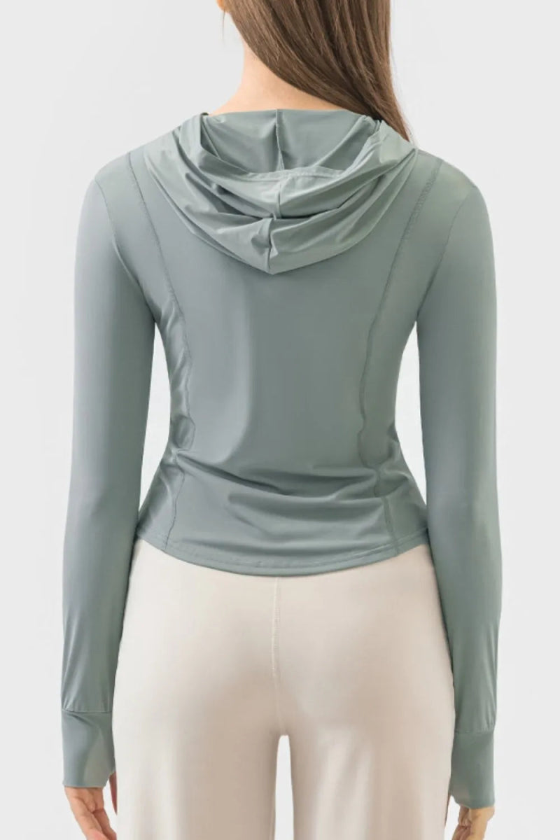 Pocketed Zip Up Hooded Long Sleeve Active Outerwear - Body Central