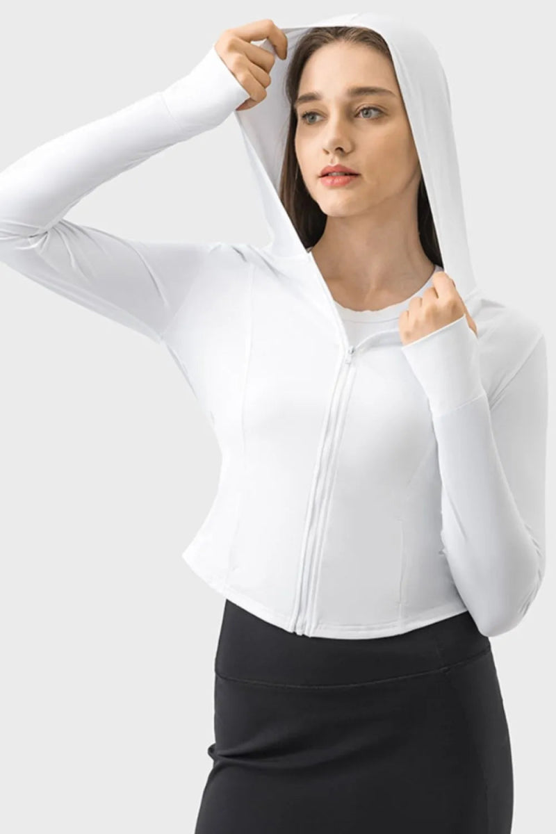 Pocketed Zip Up Hooded Long Sleeve Active Outerwear - Body Central