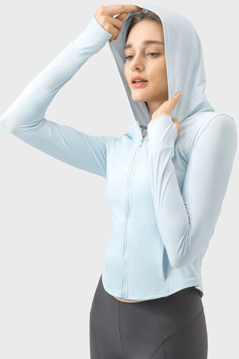Pocketed Zip Up Hooded Long Sleeve Active Outerwear - Body Central