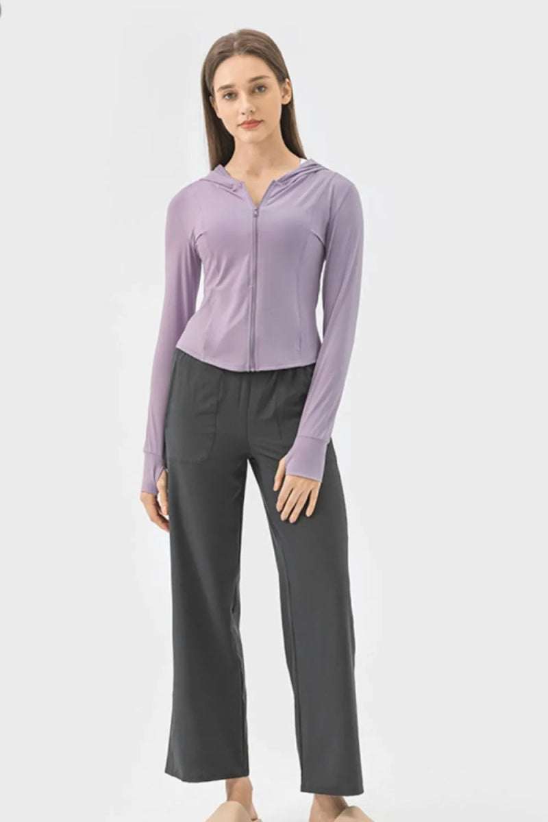 Pocketed Zip Up Hooded Long Sleeve Active Outerwear - Body Central