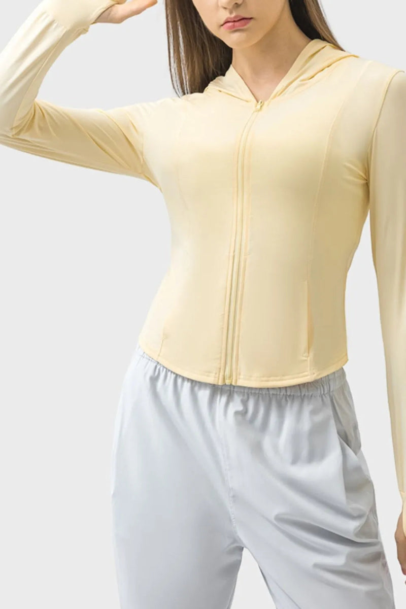 Pocketed Zip Up Hooded Long Sleeve Active Outerwear - Body Central