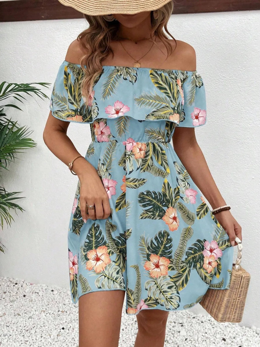 Printed Off Shoulder Mini Dress - Body Central
