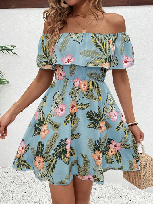 Printed Off Shoulder Mini Dress - Body Central