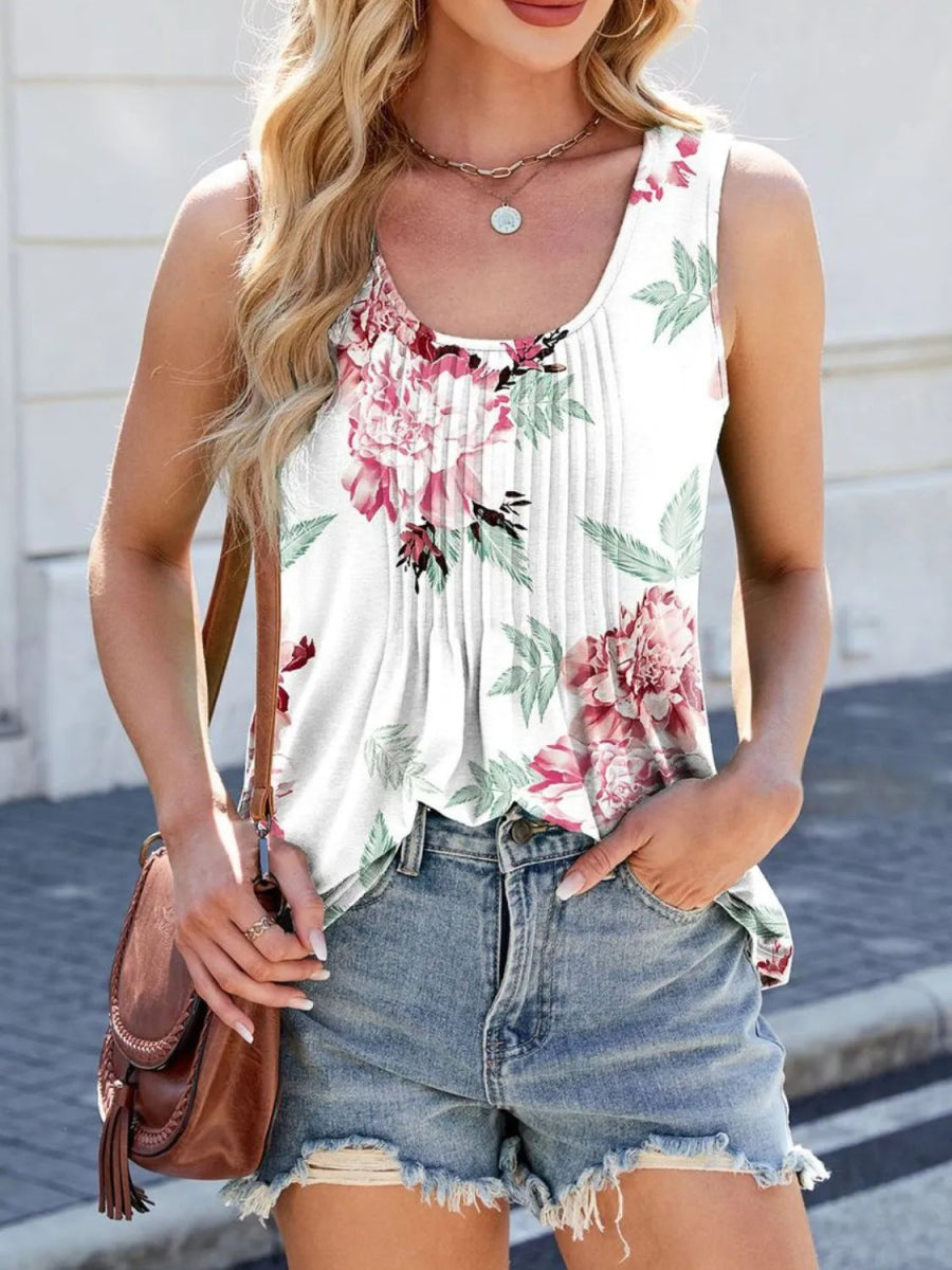 Printed Scoop Neck Wide Strap Tank - Body Central