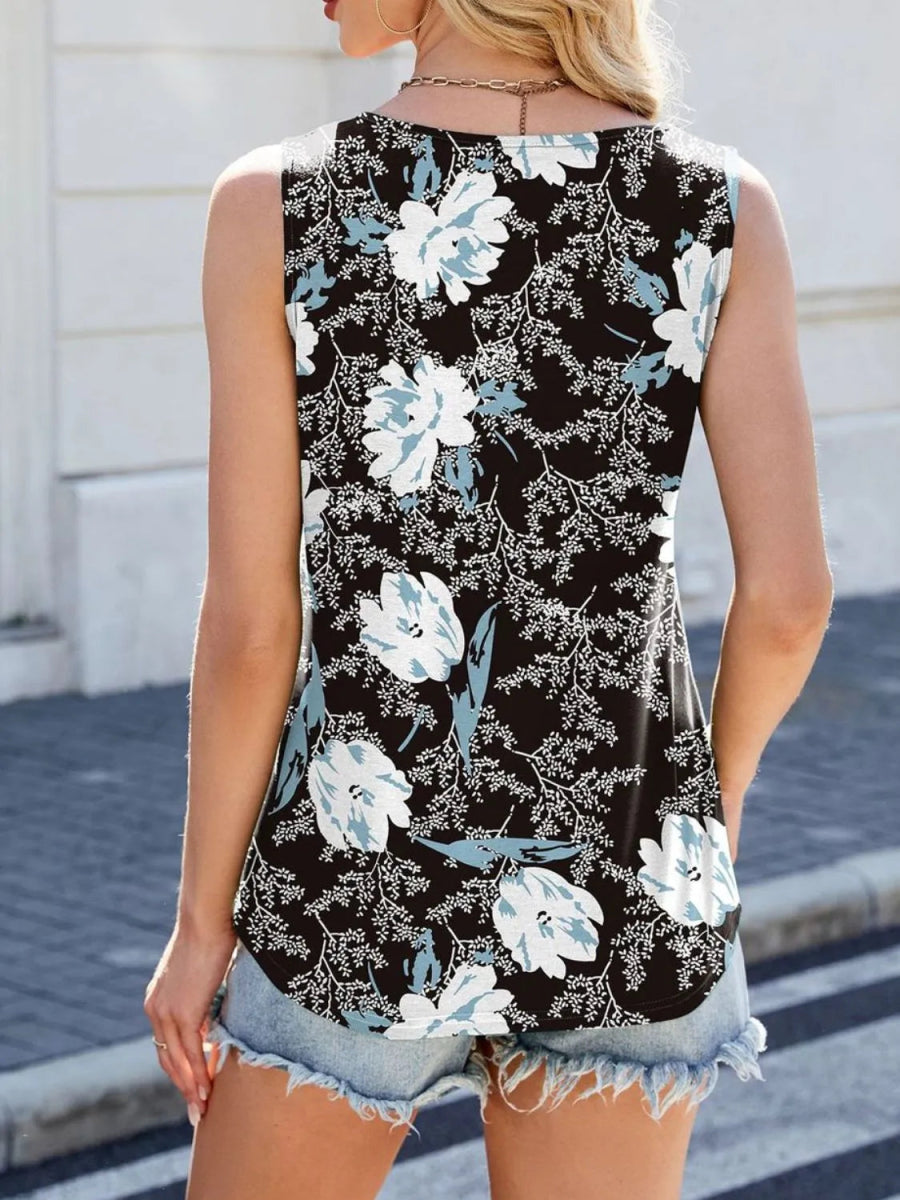 Printed Scoop Neck Wide Strap Tank - Body Central
