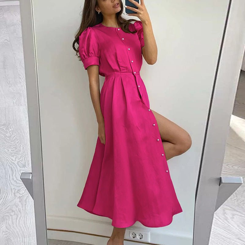 Puff Sleeve Elegant Slim Waist Long Vintage Dress - Body Central
