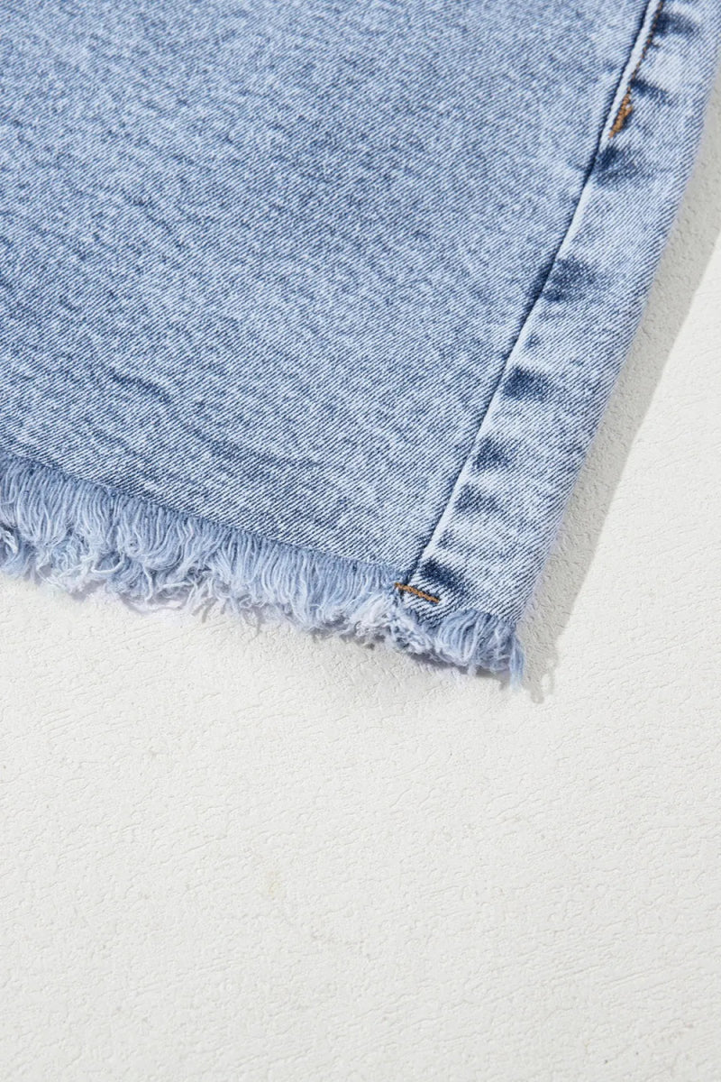 Rhinestone Light Wash Raw Hem High Waist Denim Shorts - Body Central