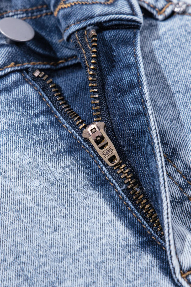 Rhinestone Light Wash Raw Hem High Waist Denim Shorts - Body Central