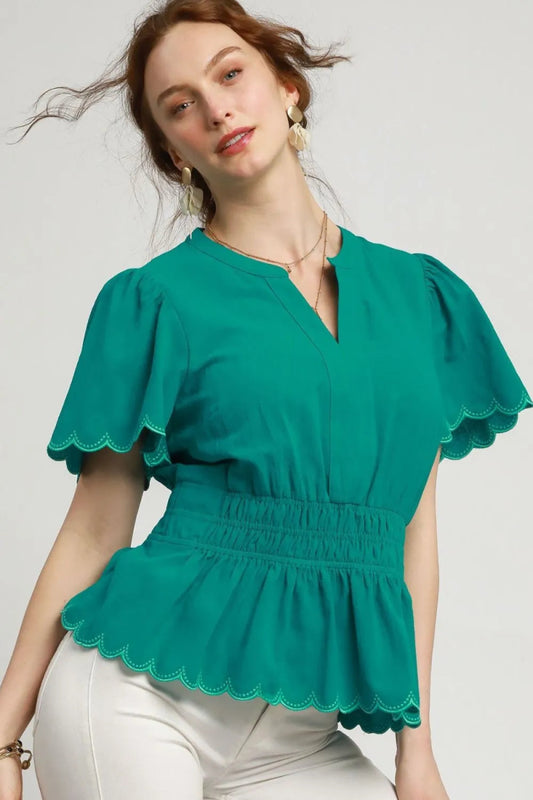 Scalloped Edge Flutter Sleeve Blouse - Body Central